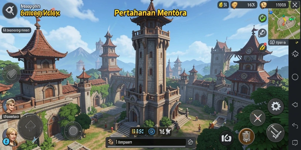 Screenshot gameplay dari 116X yang menunjukkan pertahanan menara yang dinamis.