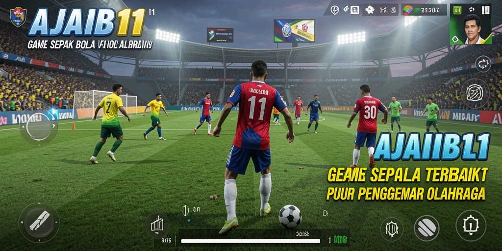 Tampilan gameplay AJAIB11 yang penuh aksi di lapangan sepak bola.