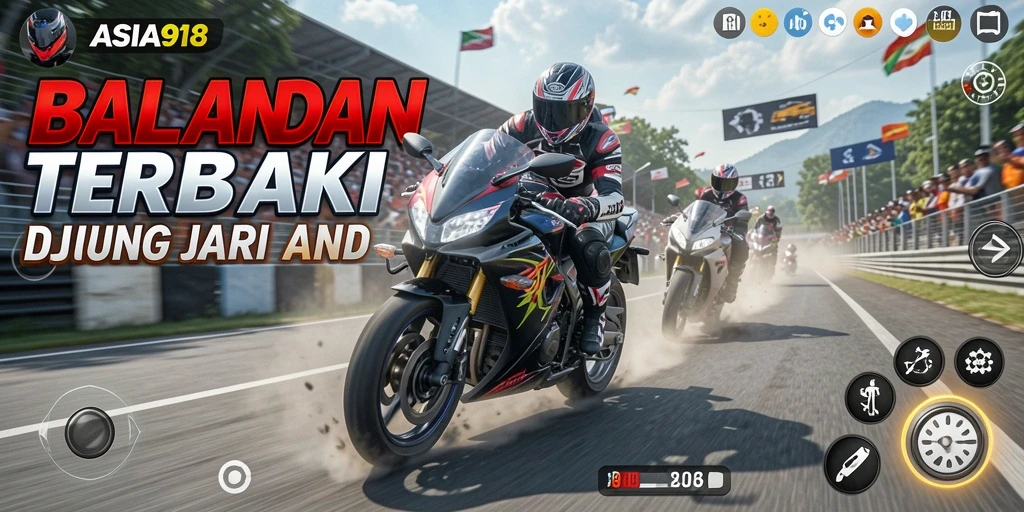 Tampilan gameplay seru dari ASIA918 dengan motor balap yang cepat.