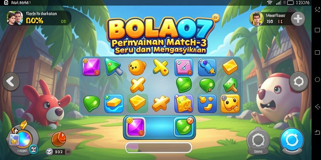 Tampilan gameplay seru dari BOLA07 dengan kombinasi bola yang berwarna-warni.