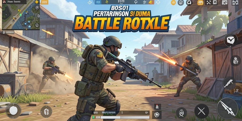 Screenshot gameplay BOS01 menampilkan aksi seru Battle Royale.