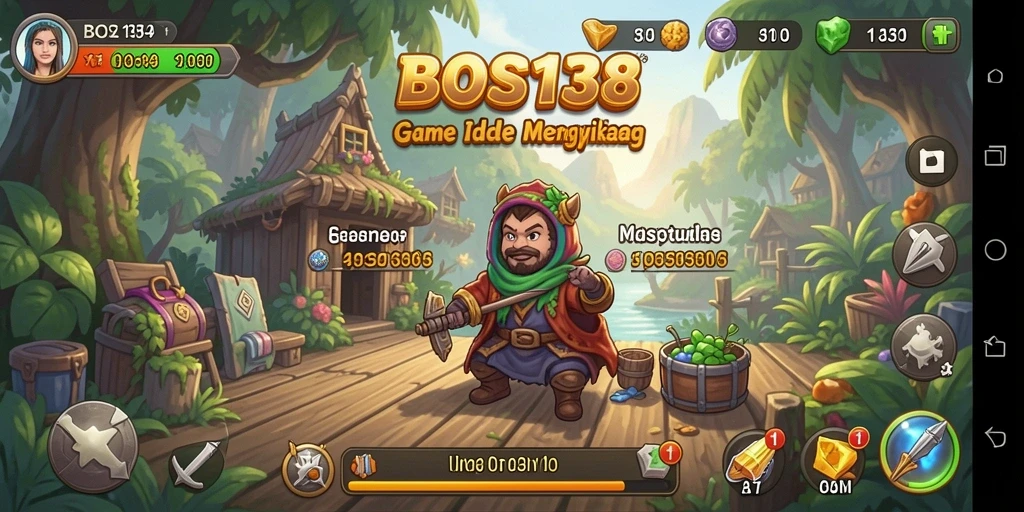 Gameplay BOS138 yang menampilkan karakter berpetualang dalam mode Idle.