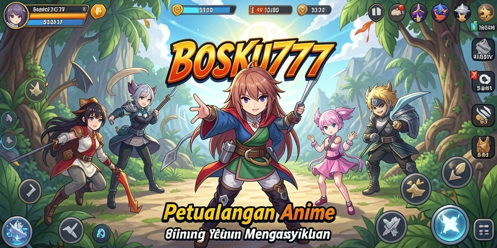 Gameplay menarik BOSKU777 dengan karakter anime yang atraktif.