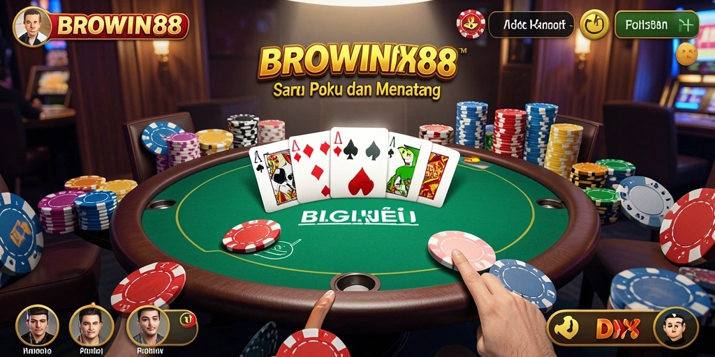 Screenshot permainan Poker di BROWIN88 yang menunjukkan momen seru.