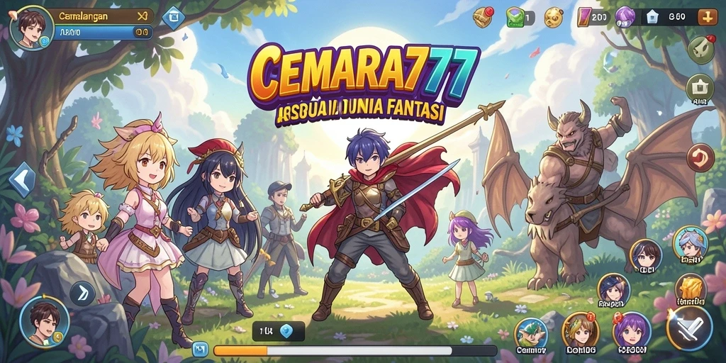 Antarmuka permainan <strong>CEMARA777</strong> yang penuh warna dengan karakter anime beraksi.