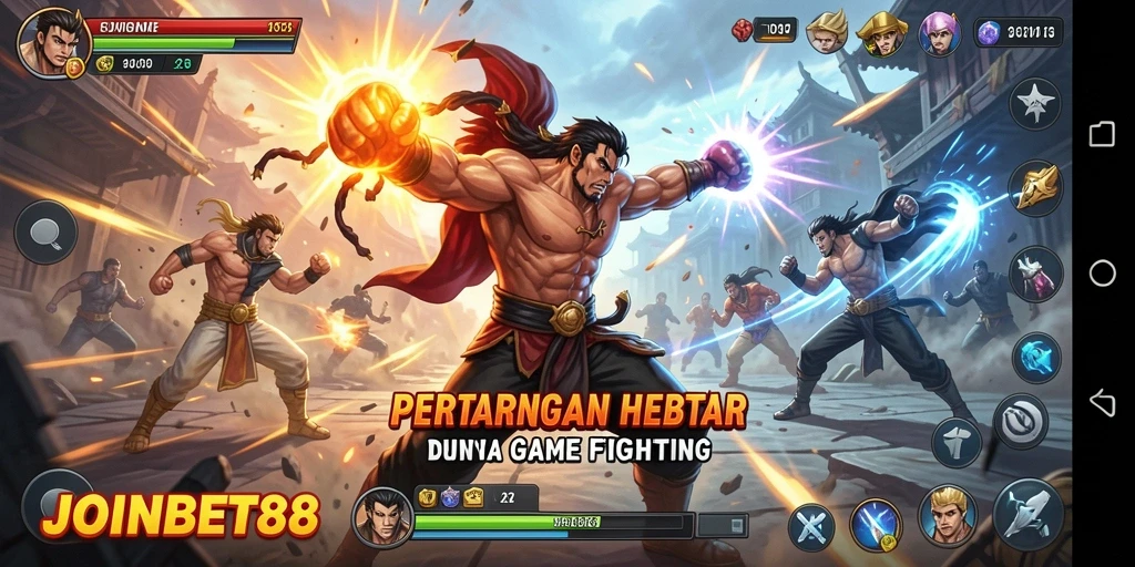 Screenshot gameplay JOINBET88 menunjukkan karakter bertarung dengan grafis yang mengagumkan.