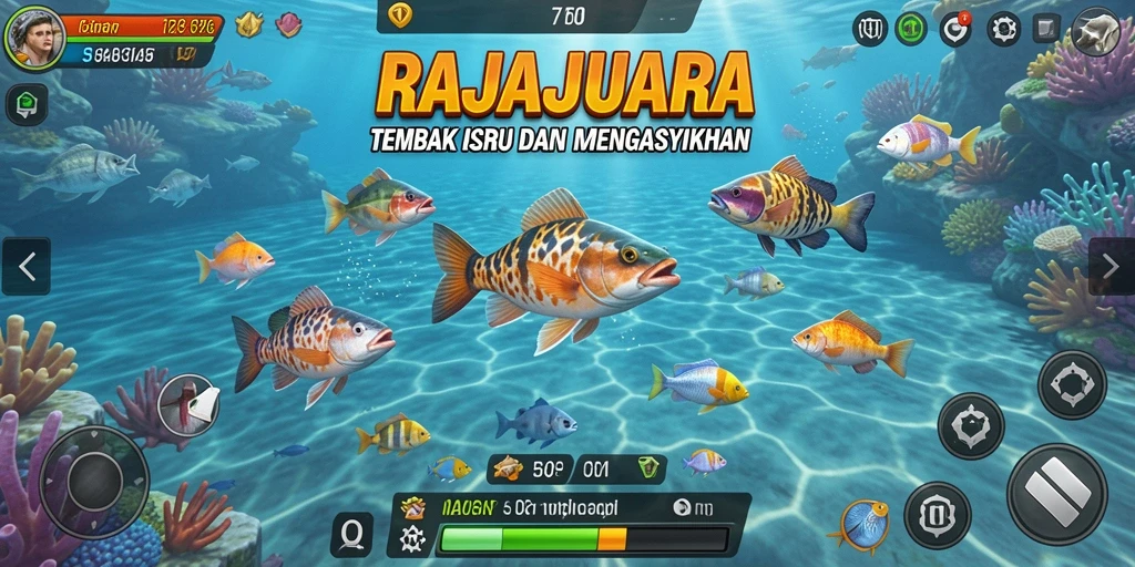 Screenshot gameplay menunjukkan aksi menembak ikan seru.