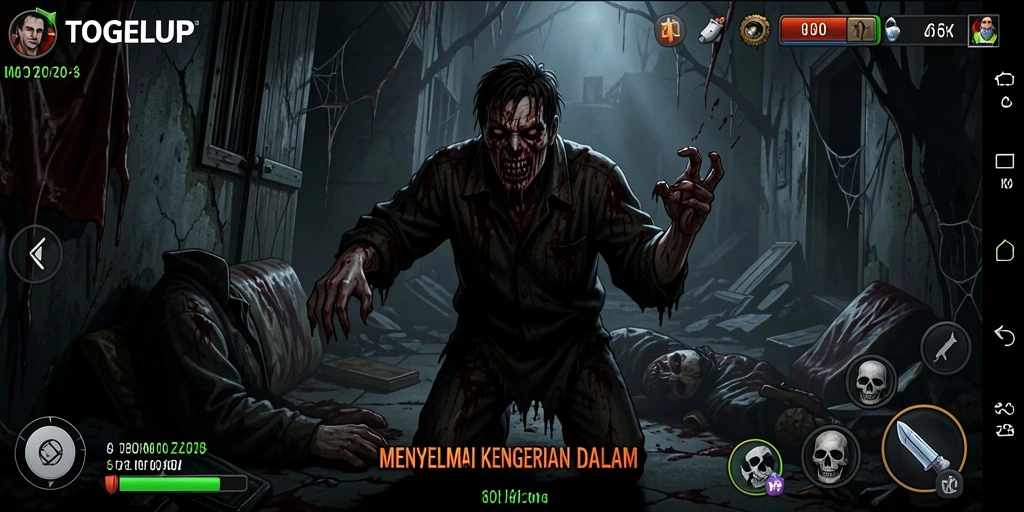 Tampilan gameplay TOGELUP yang menegangkan di tengah kegelapan.